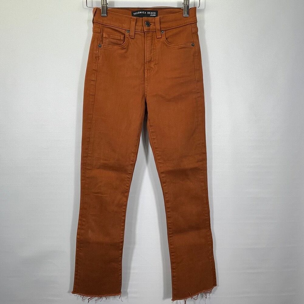 Veronica Beard Rust Raw Hem Carly Kick Flare High Rise Denim Jeans Size 24
